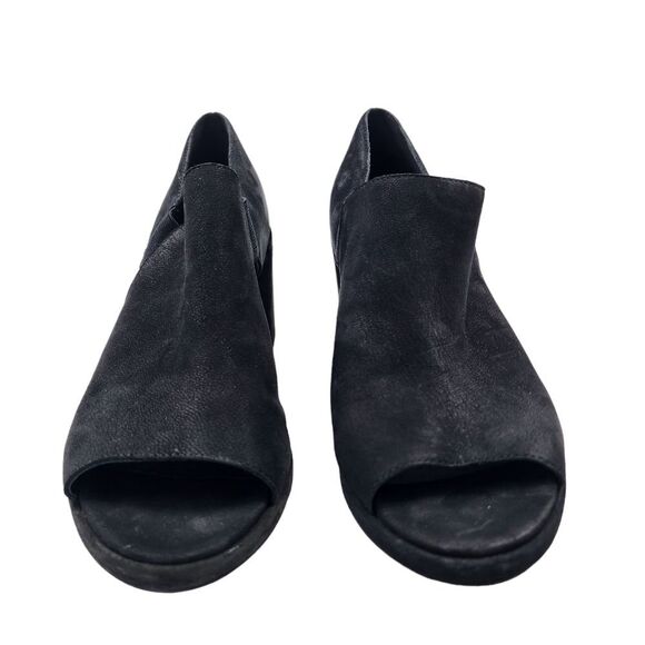 EILEEN FISHER Womens 8 Suede Cut Out Peep Toe Heeled Shoes NWOT Black Pull On - Picture 4 of 10